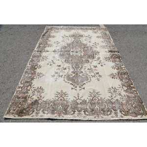 Tapis Turc Vintage Beige-Marron 6.1X8.9 pieds Laine Tissage Plat avec Motif Patchwork pour Décorations de Salon Utilisation Couloir - Product Image 1