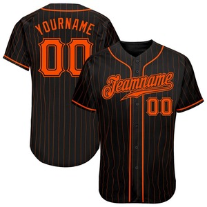 Camiseta de béisbol auténtica negra y naranja a rayas negra personalizada - Product Image 1