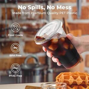 Food-Safe 12 Oz Heavy-Duty Plastic Smoothie & Bubble Tea <b>Cups</b> <b>with</b> <b>Straw</b> Slot Lid Multi-Color Printed Logo for To-Go Cold Drinks - Product Image 2