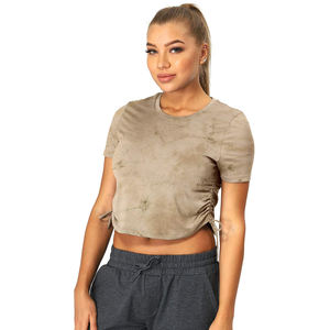 Women's Stylish Crop <b>Tops</b> and T-Shirts with Custom Logo Solid Color <b>Short</b> <b>Sleeves</b>-<b>Knitted</b> Fabric - Product Image 1