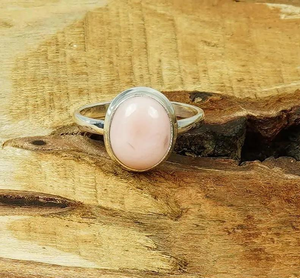 Bague en opale rose ovale, pierre précieuse, argent sterling 925, bijoux faits à la main, pierre de naissance d'octobre, cadeau de promesse pour femmes, port quotidien, vente en gros - Product Image 1