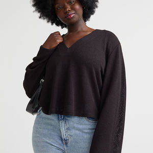 Sudadera corta de gran tamaño con logotipo personalizado de alta calidad para mujer, Jersey de punto de algodón 100%, envío directo, sin pedido mínimo - Product Image 3