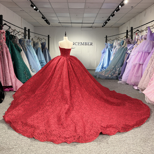 8549 Popularity Red <b>Boat</b> Neck Lace-Up Quinceanera Ball Gown Dresses With Train - Product Image 3