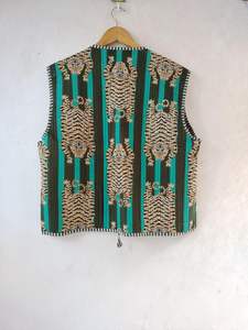 Chaqueta acolchada Bohemia Vintage para mujer, abrigo de invierno de algodón con frente abierto, chaleco a rayas con ribetes, patrón de animales, nuevo estilo, tejido informal - Product Image 5