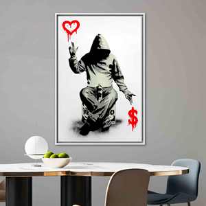 Elegant Banksy-Inspired Printed Canvas Art for Modern Decor,White <b>Framed</b> - Product Image 1