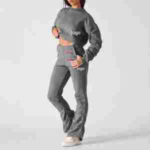 OEM High Quality Heavy 100% Cotton 2 Piece Crop Top Hoodie Woman <b>Oversize</b> <b>Sweatpants</b> and Women's Hoodies Set Sweatsuits - Product Image 3