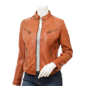 Ladies Genuine <b>Leather</b> <b>Jacket</b> Stand Collar Eco-Friendly Breathable Fashion Wholesale Price Spring Autumn Season - Product Image 1