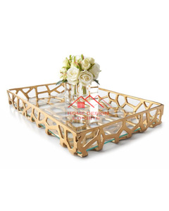 Decoración del hogar/Bandeja de lujo Best Seller Bandeja de servicio de oro para centros de mesa/Último diseño Coral Design Table Top Vanity Tray - Product Image 1