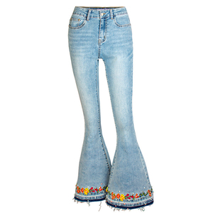 Nouvelle mode OEM Vente en gros Pantalon évasé en denim pour femmes Pantalon taille haute respirant confortable avec logo personnalisé - Product Image 1