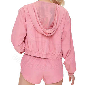 Ensembles de vêtements d'été décontractés à fermeture éclair pour femmes pour patchs personnalisés ensembles de hauts courts deux pièces à manches longues en plein air - Product Image 3