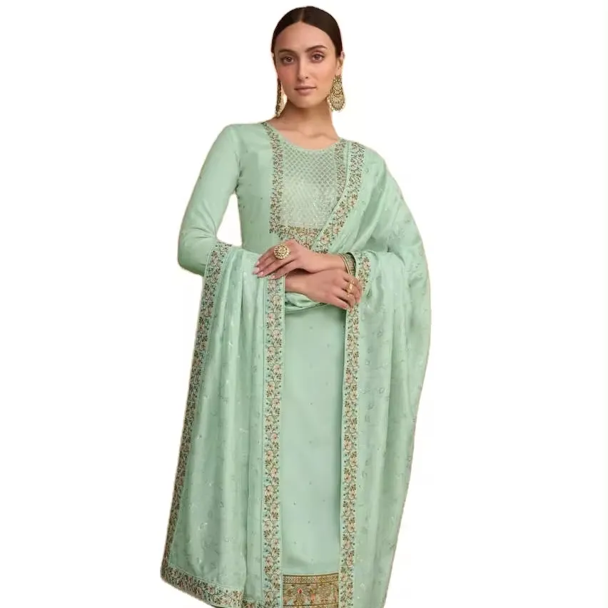 新しいヘビージャムシルクインドパキスタンデザイナーサルウォースーツ女性用インド & パキスタン服