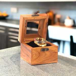 Organizador de caja de reloj de madera para hombre, caja de madera maciza de Sagwan indio con múltiples ranuras, caja de almacenamiento y exhibición de reloj Premium - Product Image 1