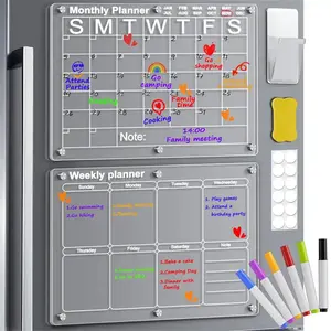 Mc04 לשימוש חוזר חודשי שבועי planner 2 יח 'נקה אקריליק ניקוי לוח שנה מחיק מגנטי לוחות לוח מגנטים למקרר