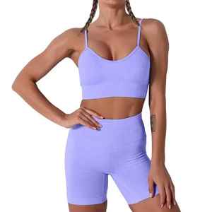 Ropa deportiva de talla grande personalizada de alta calidad para mujer, conjuntos de Yoga transpirables de secado rápido, ropa de entrenamiento elástica con patrón sólido - Product Image 1