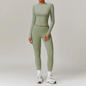 2 uds. Traje de Yoga para mujer, conjunto de gimnasio, conjunto deportivo para mujer, chándal para mujer, ropa deportiva para correr, ropa deportiva de manga larga para mujer, ropa de Yoga - Product Image 5
