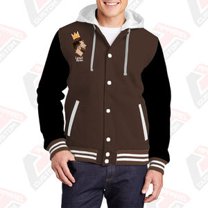 Men's Stylish Warm Varsity Jacket Hood 100% Cotton Fleece Embroidered Beaded Digital Printed Plain Dyed Winter Stonewashed - Product Image 2