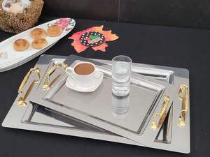 Plateau carré en acier inoxydable avec poignées, plat de service décoratif pour la maison, l'hôtel, le restaurant, le buffet de mariage, durable et robuste - Product Image 2