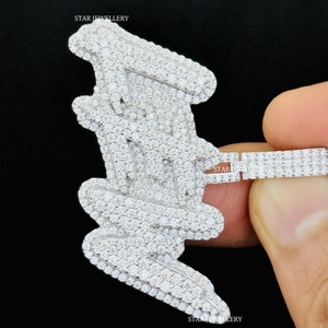 925 plata esterlina Iced Out VVS Moissanite colgante personalizado, Iced Out VVS Moissanite colgante Unisex VVS Moissanite letra colgante - Product Image 2