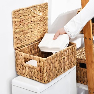 Folding <b>storage</b> box handmade water hyacinth <b>boxes</b> lid basket container for <b>decor</b> & organizer - Product Image 3