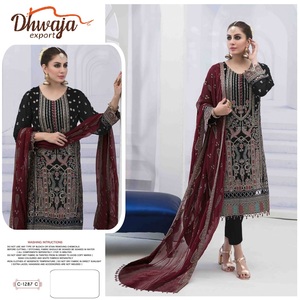 Traje formal de tela Georgette pesada Salwar Kameez DE TRABAJO bordado estilo colección pakistaní - Product Image 5