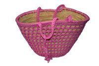 Sac en paille vintage avec deux poignées, forme seau ouvert, Moroccansoul pour femmes, fabriqué au Maroc