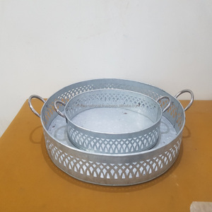 Plateau de service galvanisé avec poignée en corde Plat de service fait main nouvellement à la mode Plateau de service ovale galvanisé de belle qualité - Product Image 4