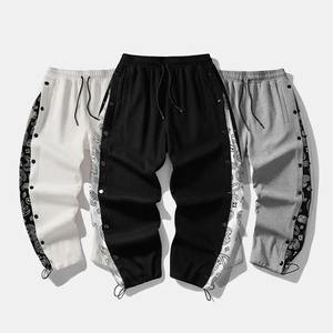 Pantalons de survêtement décontractés tendance hip-hop avec boutons latéraux, coupe ample, 100% coton respirant, molleton, logo personnalisé pour hommes - Product Image 3