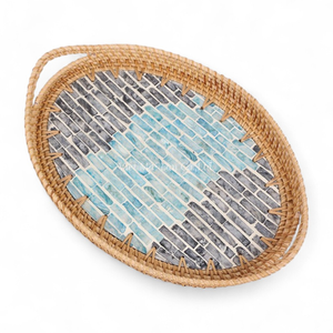 Bandeja de Servicio Clásica Hecha a Mano de Ratán y Madreperla para el Hogar, Comedor, Restaurante, Mesa de Servicio - Product Image 2