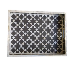 Bandeja de servicio con incrustaciones de fregona y resina, bandeja decorativa hecha a mano para té, Vintage Decoración de mesa, regalos de acento - Product Image 4