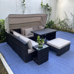 Modern Outdoor <b>Rattan</b> <b>Sofa</b> Set With Canopy Waterproof Cushion Garden Furniture Contemporary Design Gray Color - Product Image 6