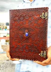 Diario de cuero repujado de estrella celta de 13*10 pulgadas de tamaño grande hecho a medida con piedra hecha con papeles hechos a mano de algodón - Product Image 6