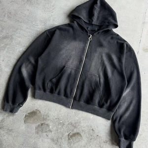 Fabricant de veste baggy courte à fermeture éclair en coton personnalisé délavé au soleil pour hommes tricot gaufré à manches longues Boxy Fit Hoodie Zip Ups - Product Image 2