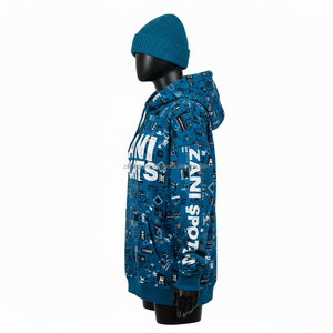 Sweat à capuche pour femme 320 GSM Tissu doux en coton et polyester Imprimé bleu Coupe surdimensionnée Logo personnalisé Pullover Women's basics Hoodie - Product Image 3