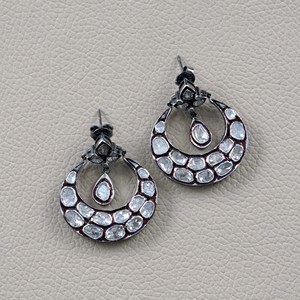 Natural Rose Cut Polki Diamond Oxidized 925 Silver <b>Earrings</b> Push <b>Back</b> Dangle <b>Earrings</b> Women's Fine Jewelry - Product Image 4