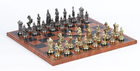Jeu d'échecs victorien en laiton et jeu d'échecs en similicuir usiné/puces d'échecs en laiton en métal argenté/boîte d'échecs en bois