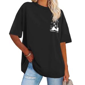 Camiseta informal 100% de media manga de algodón con estampado digital para mujer, servicio OEM, nuevo diseño, de talla grande, cuello, hombro, pendiente, cómoda - Product Image 1