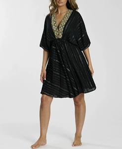 ชุดเดรสสั้นผ้าเรยอนแบบชิ้นเดียวสำหรับผู้หญิงชุดเดรสคาฟตันทรงสั้นคอวีหรูหราเหมาะสำหรับใส่ในฤดูร้อน - Product Image 1