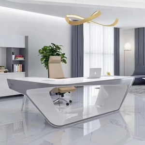 Escritorio Ejecutivo Moderno de Lujo en Forma de L, Mesa de Oficina de Madera MDF con Acabado Lacado Blanco Brillante, Escritorio para Gerente, Escritorio Grande para Jefe - Product Image 1