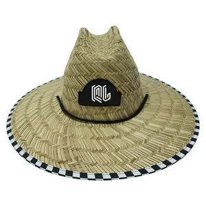 Wholesale Summer Men Straw Hats Large-sided Sun Shade Beach Hats Visor Lifeguard Straw Hat