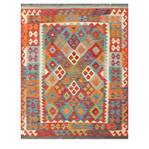 Alfombra Kilim de Maimana, Afganistán, 188 x 149 cm, Alfombras y Juegos de Alfombras Tejidas a Mano Tradicionales - Product Image 1