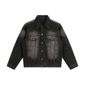 Veste en jean vintage sur mesure de style streetwear pour hommes, unisexe, lavée, surdimensionnée, noire, pour l'automne et l'hiver - Product Image 3