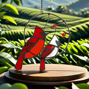 Handcrafted Cardinal Bird Stained Glass Suncatcher Colorful Artisan Window Hanging Decor And Nature-Inspired Garden Display