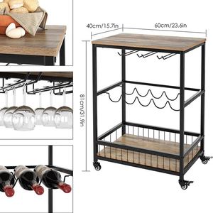Industrial rectangular steel wine rack bar cart hotel <b>serving</b> <b>trolley</b> food wine & glasses holders bar carts for home catering - Product Image 5