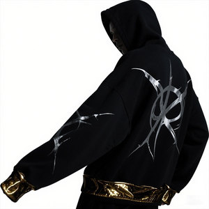 Wholesale Custom Design Oversized Drop Shoulder Hoodies for Men Named Collective Thorn Rhinestone <b>Zip</b> <b>Hoodie</b> <b>Black</b> - Product Image 3