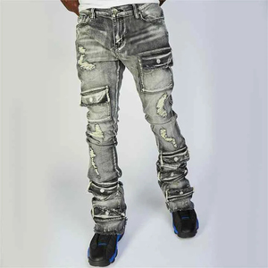 Lupin felt Vintage Faded Wash Raw Hem High Quality <b>Flared</b> Denim <b>Jeans</b> <b>Men</b> Custom Stacked <b>Jeans</b> OEM Service Wholesale - Product Image 1