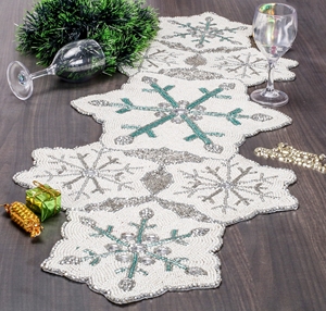 High Quality 36\" Glass Beaded Dining Table Runner With Custom Floral Design Low Price Wedding Runners for Christmas - Product Image 2
