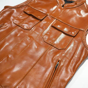 Chaleco de cuero puro brillante sin mangas personalizable estilo Club de otoño patrón a cuadros transpirable con bolsillos para montar - Product Image 4