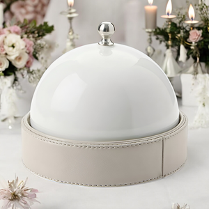 Chauffe-plat en acier inoxydable et similicuir avec couvercle finition blanc brillant idéal pour la présentation élégante de buffet caaserole - Product Image 5