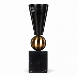 <b>Black</b> Marble <b>Candle</b> <b>Holder</b> with Gold Metal Sphere and Geometric Base for Modern Luxury Interiors - Product Image 1