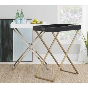 Bandeja de servicio de metal de lujo de gama alta con soporte de diseñador extraíble acabado pulido dorado para uso en el hogar eventos Fiesta Hotel - Product Image 5